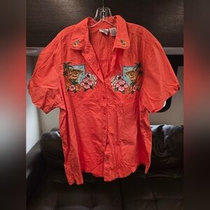 Vintage Bobbi Brooks Vibrant Coral Embroidered Shirt, Plus Size
